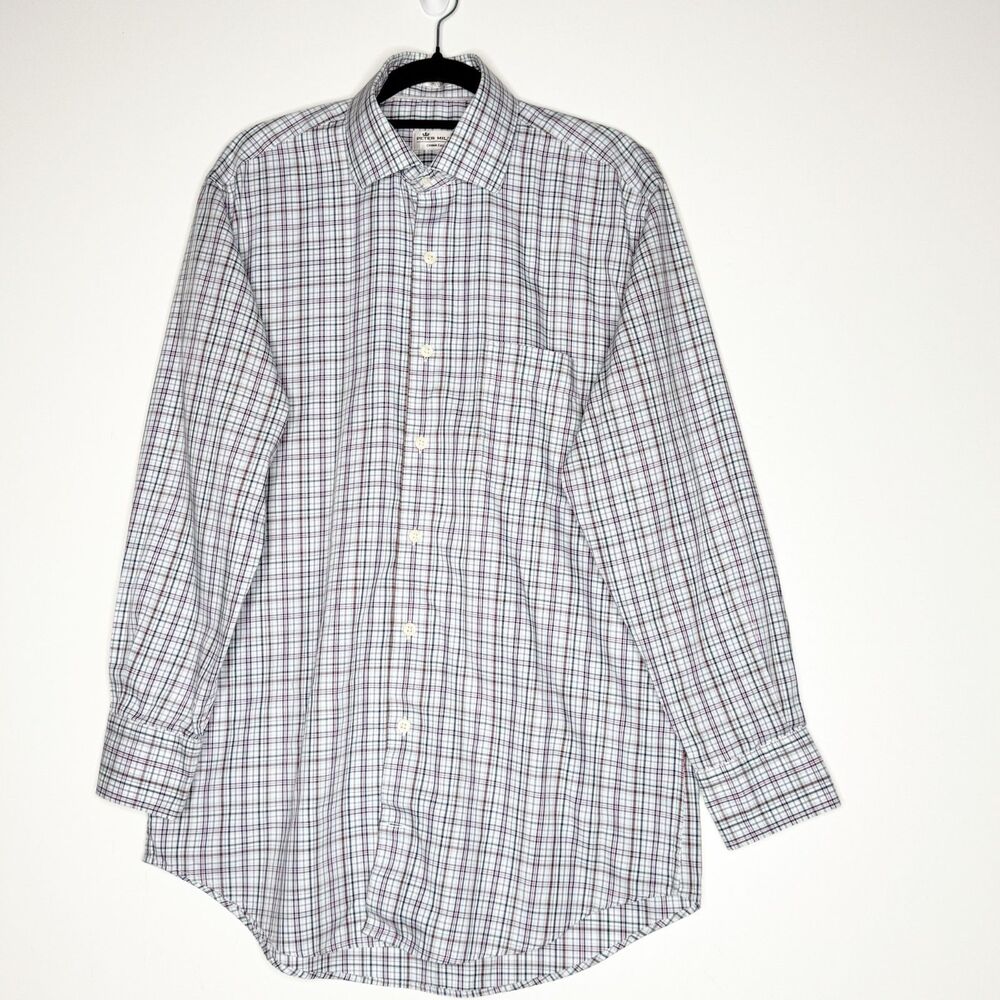 Peter Millar Crown East Tango Pinwheel Plaid Button Down Shirt Men's Size Medium